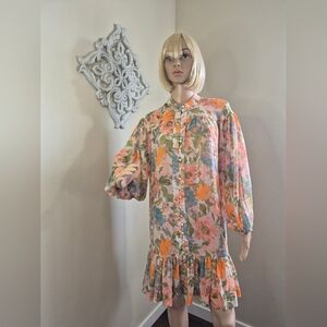 Taylor Babydoll Dress Bright Floral Print Square Buttons Fun Easy Wear Summer